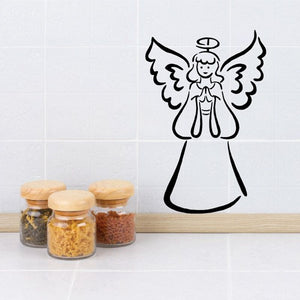 Angel halo wall decal with black outlined winged figure