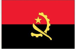 Angola flag sticker with red and black stripes and yellow coat of arms emblem