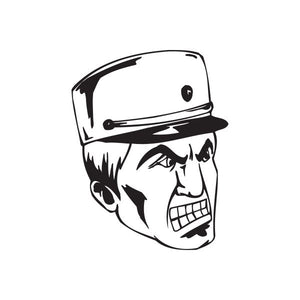 Angry officer face decal, black-and-white screaming officer with helmet