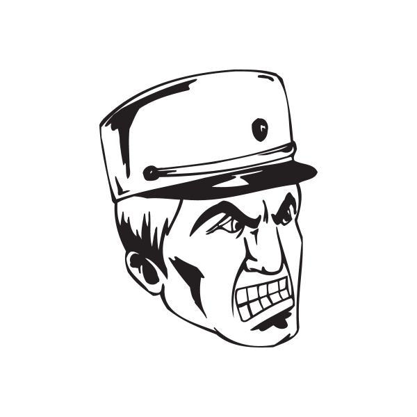 Angry officer face decal, black-and-white screaming officer with helmet