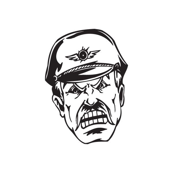 Angry officer face decal with black-and-white hat and thick mustache