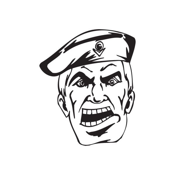 Angry sailor face decal with hat, bold black-and-white cartoon illustration