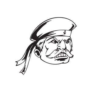 Angry sailor mustache decal with captain hat and fierce face