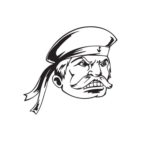 Angry sailor mustache decal with captain hat and fierce face