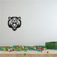 Angry tiger head decal, black cartoon style with snarling face and open eyes