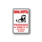 Parking only sticker with red Animal Hospital text and black dog illustration
