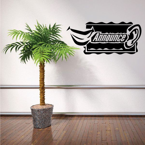 Black vinyl wall decal with "Announce" text and stylized car icon