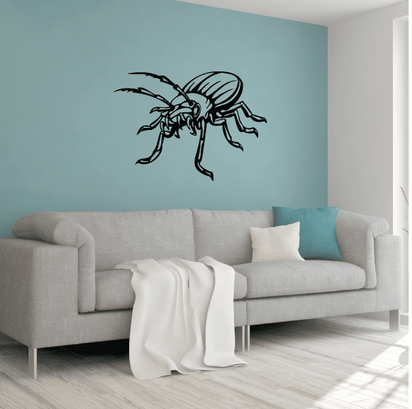Antler beetle wall decal with black line-art insect illustration