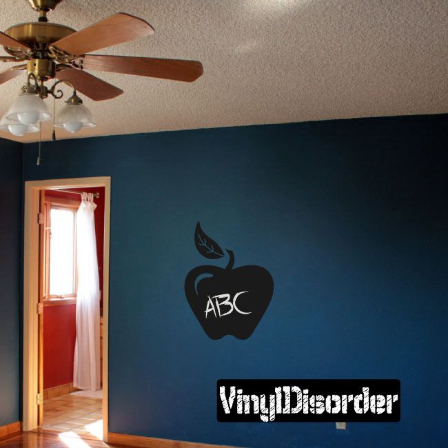 Apple chalkboard wall decal with ABC chalk text and decorative banner