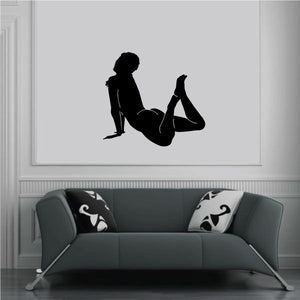 Black arched back woman yoga silhouette decal on wall