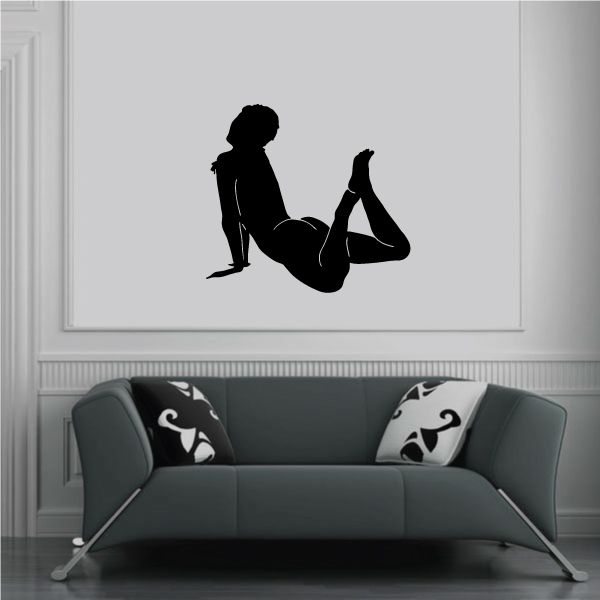 Black arched back woman yoga silhouette decal on wall