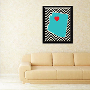 Square chevron border sticker with teal tag and red heart