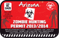 Red Arizona zombie hunting permit sticker with permit No. 13420 and biohazard symbol