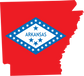 Arkansas flag sticker shaped like Arkansas outline, blue star diamond with “ARKANSAS”