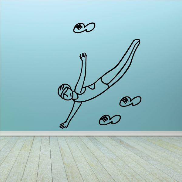 Skydiving wall decal: arms-out skydiver in free fall with cloud icons