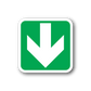Green square arrow down sticker with white border and white downward arrow