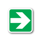 Square sticker with green background and white arrow, rounded corners