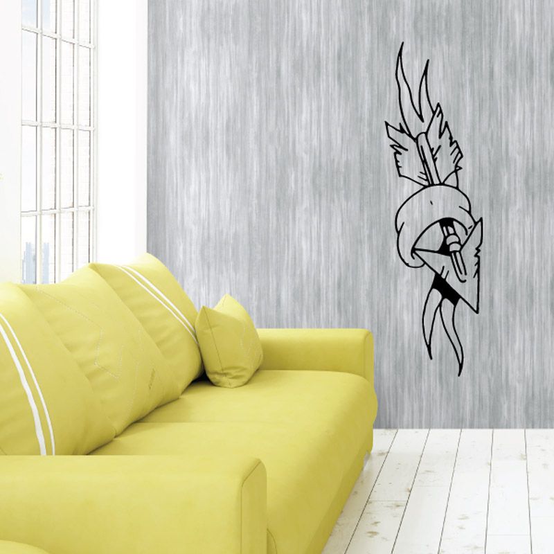 Arrow with ribbon wall decal, black line art