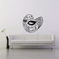 Art deco peacock decal in black and white with decorative circular patterns