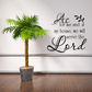 Script quote wall decal with palm tree and leaf accents, black lettering