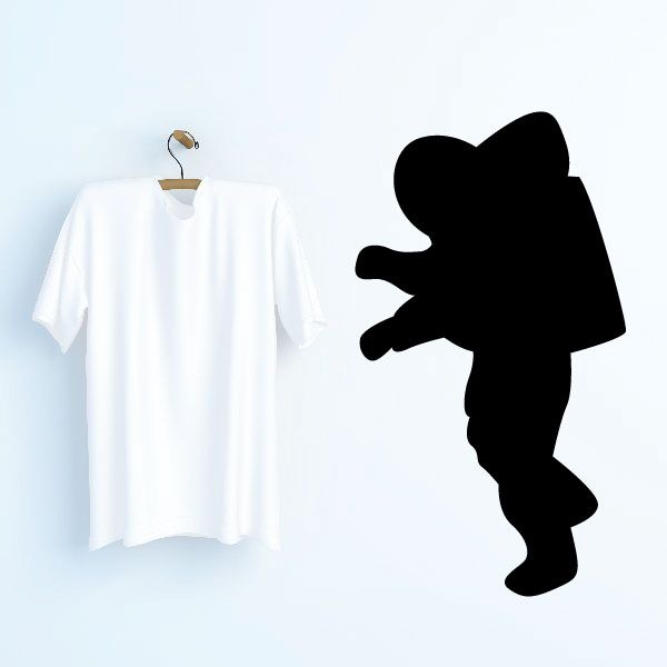 Astronaut space decal with black silhouette figure, floating with arms out
