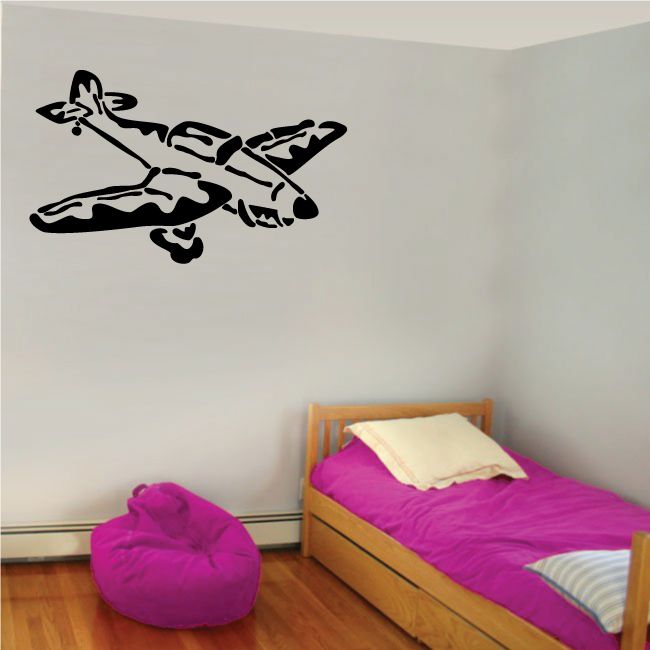 Fighter jet wall decal, black silhouette with propeller