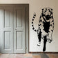 Black tiger attacking wall decal with bold outline and snarling face