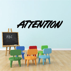 Attention wall decal with ATTENTION lettering and small chalkboard sign