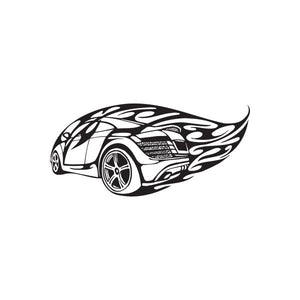 Audi R8 flames decal featuring a sports car with black and white flame graphics