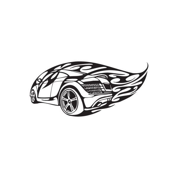 Audi R8 flames decal featuring a sports car with black and white flame graphics