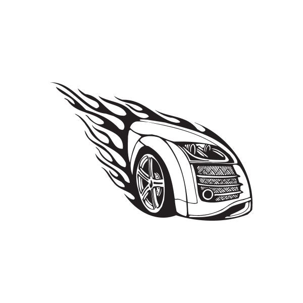 Audi TT front fender flames decal, black and white stylized front graphic