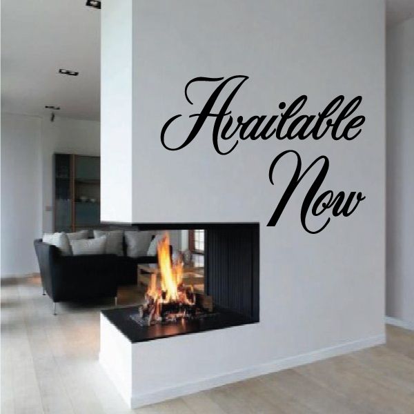Vinyl wall decal with script text "Available Now"