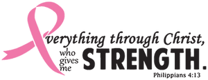 Printed die-cut sticker with pink ribbon and text Strength, Philippians 4:13