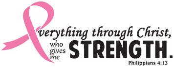 Printed die-cut sticker with pink ribbon and text Strength, Philippians 4:13
