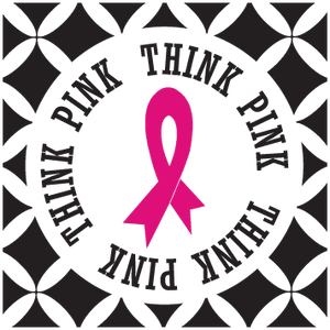 Pink ribbon patterned die-cut sticker with circular text design