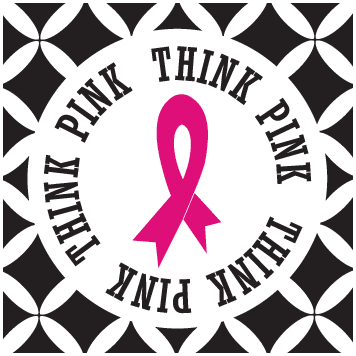 Pink ribbon patterned die-cut sticker with circular text design