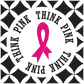 Pink ribbon patterned die-cut sticker with circular text design