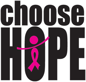 Die-cut sticker with HOPE text and pink awareness ribbon