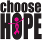 Die-cut sticker with HOPE text and pink awareness ribbon