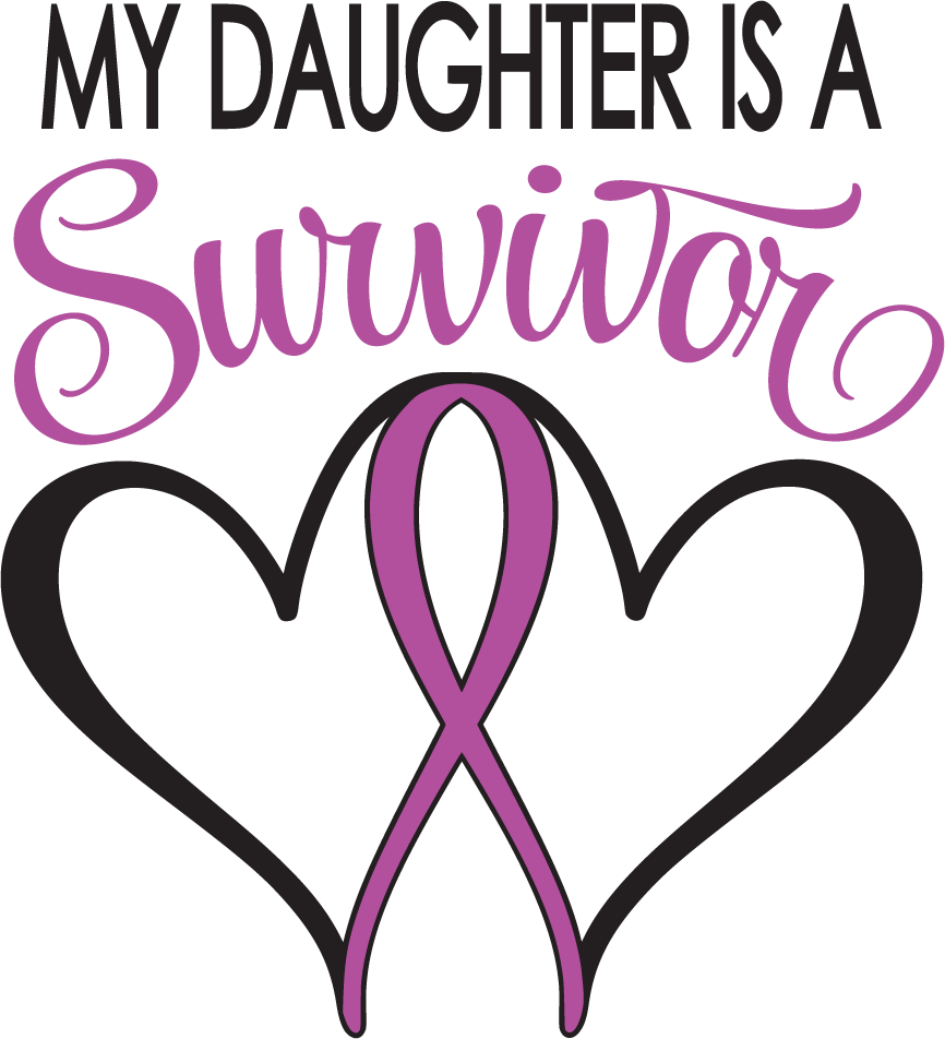 Heart ribbon survivor die-cut sticker with pink ribbon and script text