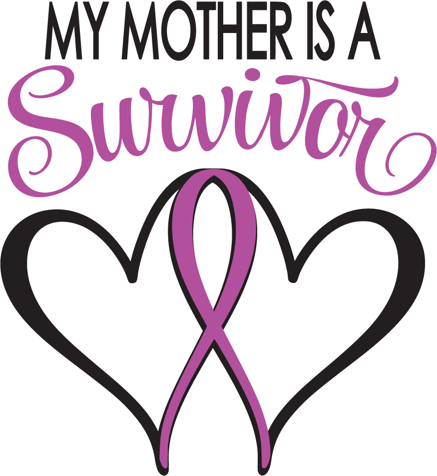 Survivor heart ribbon die-cut sticker with purple-pink lettering and ribbon design