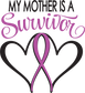 Survivor heart ribbon die-cut sticker with purple-pink lettering and ribbon design