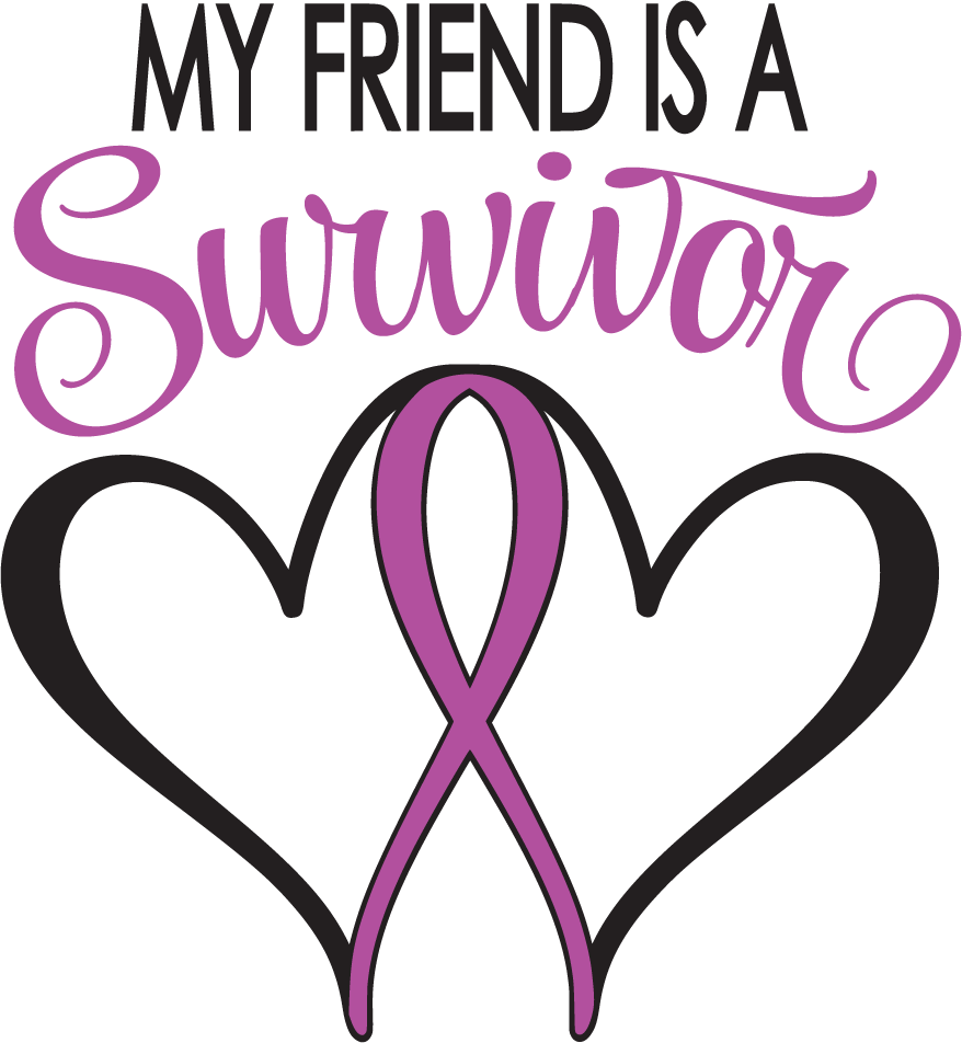 Purple awareness ribbon and heart die-cut sticker, printed script design