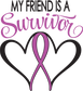 Purple awareness ribbon and heart die-cut sticker, printed script design