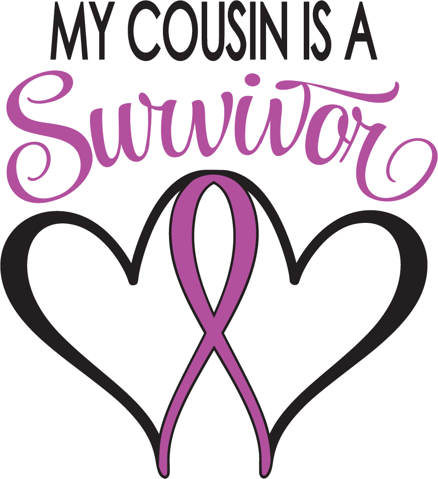 Die-cut sticker with purple heart outline, awareness ribbon, and survivor text