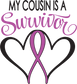Die-cut sticker with purple heart outline, awareness ribbon, and survivor text
