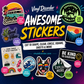 Sticker sheet with multiple clear vinyl decals, cut-to-shape designs, assorted icons