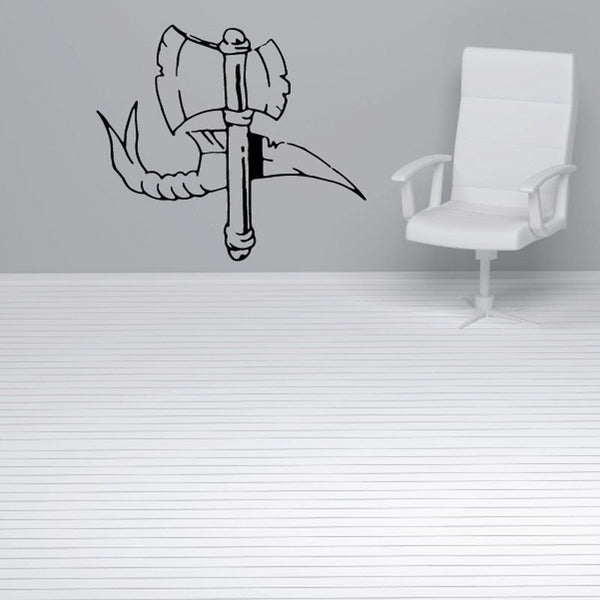 Winged arm holding axe wall decal in black outline