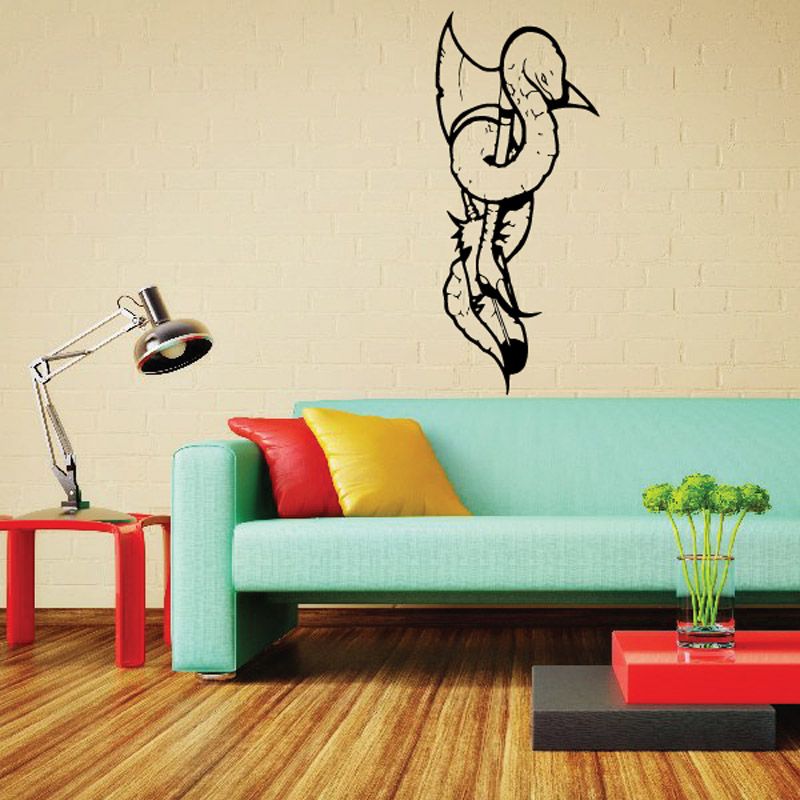 Snake decal wall sticker with coiled tail, black-and-white