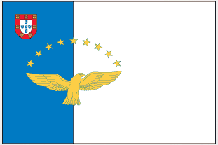 Azores flag sticker with blue-and-white split, Portuguese shield, yellow stars and eagle